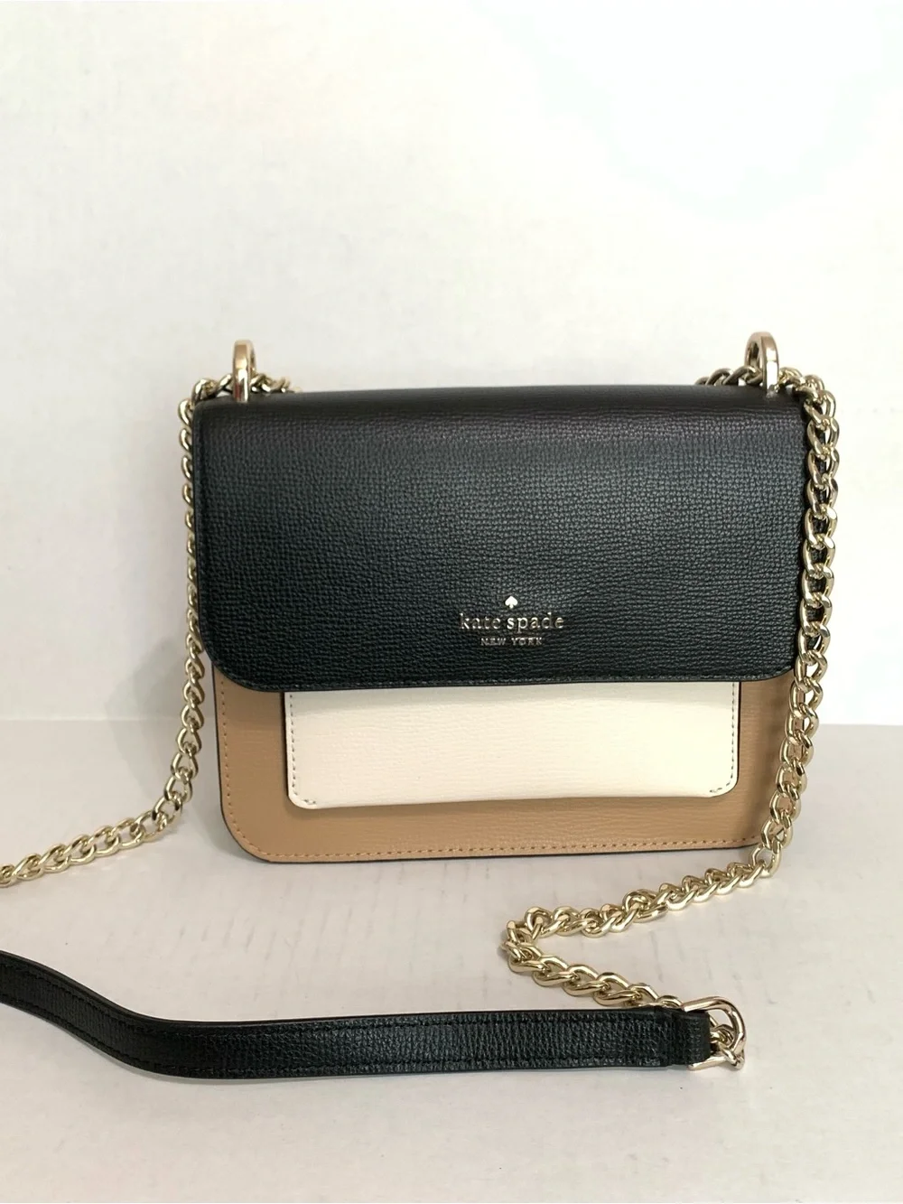 Kate Spade New York Remi Colorblock Flap Chain Crossbody Bag Black/Tan/White